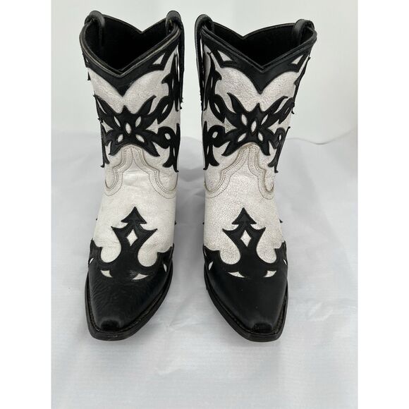 Laredo Aladina Boots Distressed White Leather Black Overlay Size 8 Western Cowgi - Picture 4 of 14